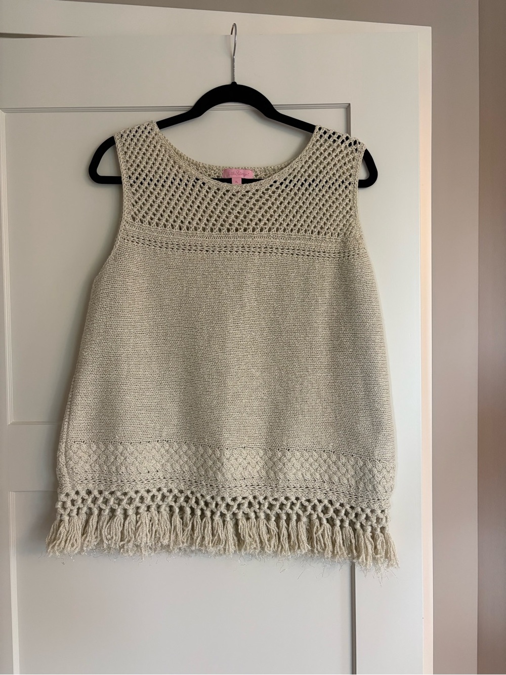 Lilly Pulitzer Cream Crochet Fringe Sleeveless Tunic Top